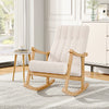 Creamy Fabric Upholstered Rocking Chair Living Room Nap Relaxing Rocker Armchair