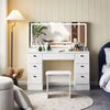 White Dressing Table Wood Makeup Desk with LED Mirror 7 Drawers Stool Bedroom