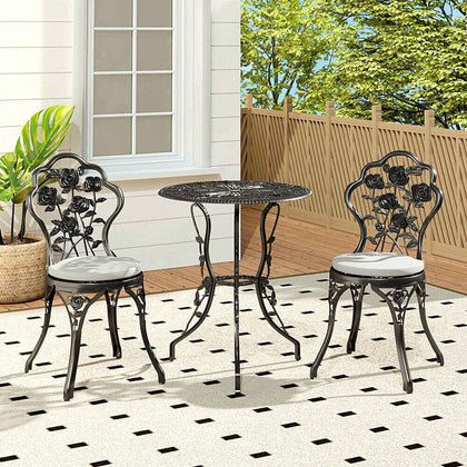 3pcs Bistro Set Cast Aluminium Outdoor Garden Patio Table &2 Chairs w/Cushions