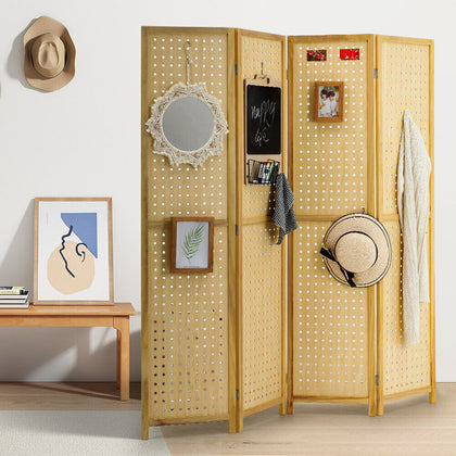 4 Panel Room Divider Wooden Screen Wall Folding Room Partition Separator Privacy