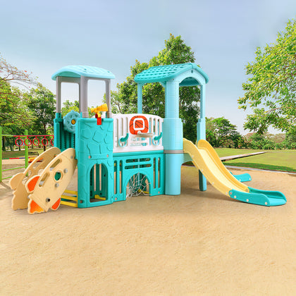 8IN1 Kids Double Slide Castle Climber Set Outdoor Playcentre Basketball/Football