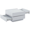 Coffee Table 360° Rotating Modern Square Table With 2 Drawers Storage White