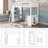 Single Solid Pine Wood Loft Bed Frame High Sleeper Bunk Bed Study Desk Cabin Bed