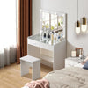 Vanity Desk with Mirror Lights Glass Top Dressing Table w/ 2 Drawers & Stool UK