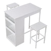 Compact White Kitchen Breakfast Bar Set 1 Table with 3-Tier Storage + 2 Stools