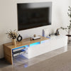 Modern TV Stand LED TV Unit Cabinet with Glass Shelves & 2 Drawers Storage White