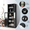 Floor Storage Organizer Kitchen Pantry Cupboard w/ Glass Doors-Black