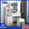 Dressing Table with LED Dimmable Mirror Stool w/4 Drawers Vanity Makeup Desk Zxa