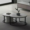 Round Nesting Coffee Table Set of 2 Solid Marble Grey Side End Desk Accent Table