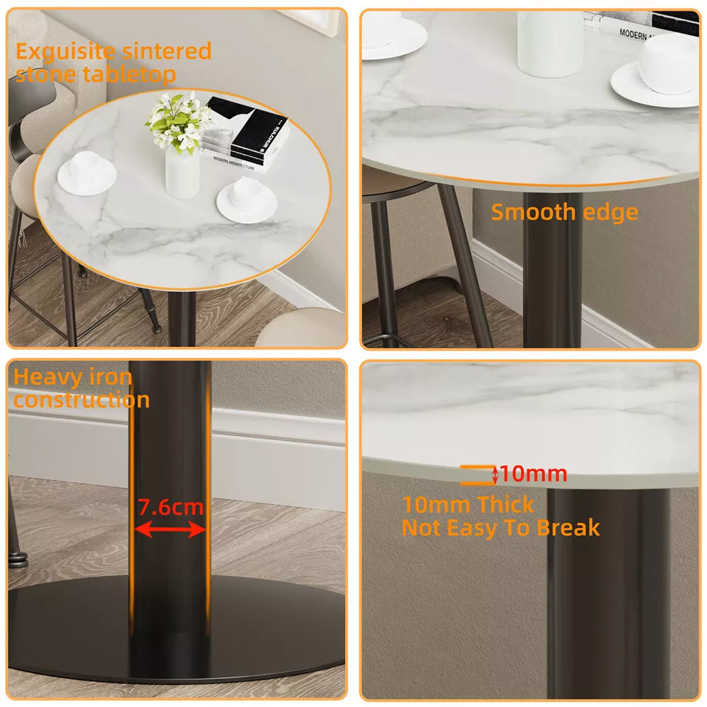 Heavy Duty Round Marble Bar Table Counter Pub Pedestal Poke Side Accent Table UK