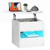 Round Lift Top Coffee Table with RGB LED, Storage, for Living Room, White
