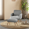 Single Sofa Armchair with Footstool Velvet Lounge Chair Cushion Seat Wooden Legs