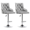 2x Velvet Bar Stools Kitchen High Chair Button Tufted Back Breakfast Stools Grey