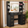 Black Dressing Table Wood Makeup Desk with LED Mirror 7 Drawers Shelves Bedroom