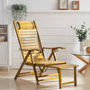 Folding Sun Lounger Bamboo Deck Reclining Chair Retractable Footrest In/Outdoor