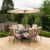 6 Seater Metal Garden Furniture Table Chairs Set Parasol Patio Beige Outdoor