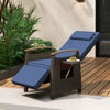 Patio Rattan Lounge Chair Outdoor Recliner Chair w/ Backrest & Footrest Navy