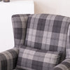 Linen Tartan Chair Armchair Accent Sofa Wing Back Padded Seat Wood Legs w Pillow
