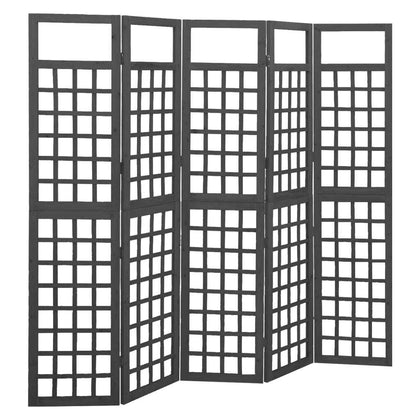 5-Panel Room Divider Trellis Solid Fir Wood Black 201.5x180 cm
