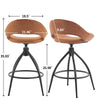 Hollow Backrest Swivel Bar Stool Set Brown PU Coated Iron Legs 2pcs