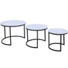 MODERN SET OF 3 MARBLE EFFECT NEST OF TABLE ROUND SIDE TABLE WITH METAL FRAME