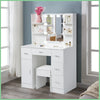 Modern Vanity Makeup Desk with LED Lights Mirror 3 Lights Colors 5 Drawers White
