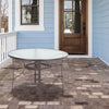 Brown 105cm Garden Table Round Tempered Glass Top Dining Table with Parasol Hole