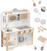 Large Wooden Play Kitchen Kids Pretend Cooking Role Play Toy with Utensils Gift