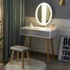 Dressing Table Vanity Set Make up Desk with Dimmable LED Light Mirror Stool Wood