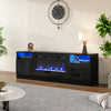 70" Black TV Stand Modern High Gloss & Electric Fireplace Unit Cabinet LED Light