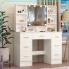 7 Drawers Large Vanity Makeup Desk with 10 LED Bulbs Mirror and Shelves White