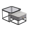 Coffee Table Square Nest of Tables Side Table with Metal Frame Legs & Glass Top