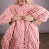 Pink Chunky Handmade Knitted Throw Large Soft Warm Sofa Bed Blanket Quilt Mat UK