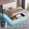 Ottoman Storage Gas Lift Up Bed Upholstered Bed Frame with LED Cream 5ft King