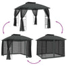 Gazebo with Double Roof and Mesh Walls Anthracite 2.94x2.94 m Steel B3I4