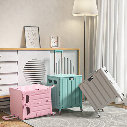 45L Folding Trolley Wheels Shopping Storage Cart Multipurpose HeavyDuty Case Box