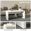 High Gloss Coffee Table with Glass Shelf, Two-Tier Living Room Table, White
