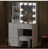 White Dressing Table with LED Lights Mirror Stool Drawers Vanity Makeup Desk Set