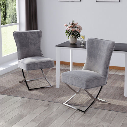 2x Button Back Dining Room Chairs Stainless Steel Legs Padded Seat Accent Chair