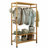 Bamboo Clothes Rail Garment Coat Rack Stand with 3 Tier Storage Shelf Entryway