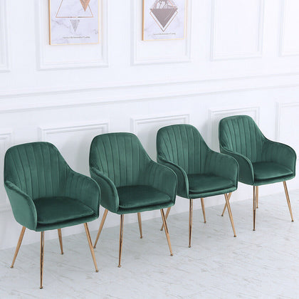 2X Dining Chairs Velvet Set Padded Seat Gold Metal Leg Kitchen Chair Home Office