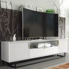 200cm Loft Retro Milled Fronts TV Unit Stand | White Matt Body | Vintage Cabinet