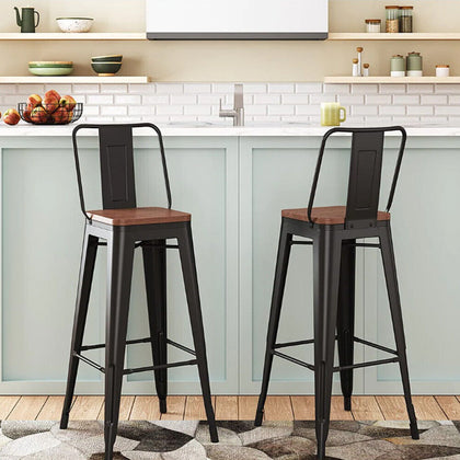 2/4x Breakfast High Bar Stools Wood Chairs Kitchen Pub Footrest Chair Industrial