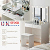 Vanity Desk with Mirror Lights，Glass Top Dressing Table with 2 Drawers and Qgxjh