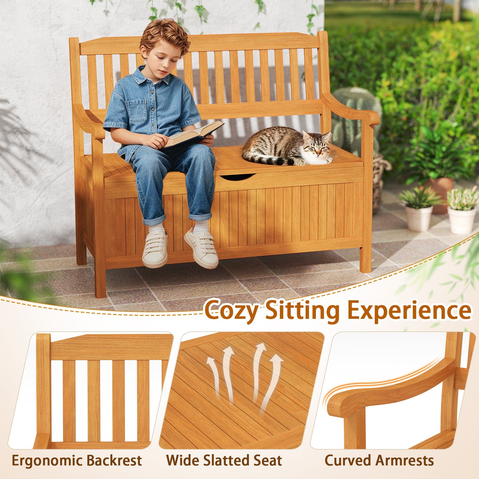 Wall Box Bench Outdoor Storage Bench Deck Box Patio Wood Storage Bench 125L Storage S ...