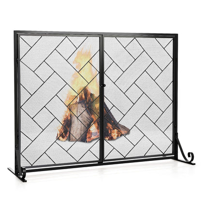 Large Flat 2 Doors Fireplace Screen Gate Large Spark Fire Guard Mesh Protector