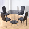 Glass Dining Table Pedestal Round Black 2/4Pcs PU Leather Padded Kitchen Chairs