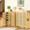 Bamboo Shoe Cabinet Storage Cupboard Footwear Stand Rack Rattan Doors Side Hooks
