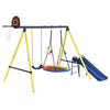 Ball Hoop Slide Nest Swing Ground Pegs Outdoor Metal Play Frame Swing Set Yellow