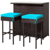 3 Piece Outdoor PE Rattan Bar Set Bar Table 2 Bar Stools Bistro Set with Cushion